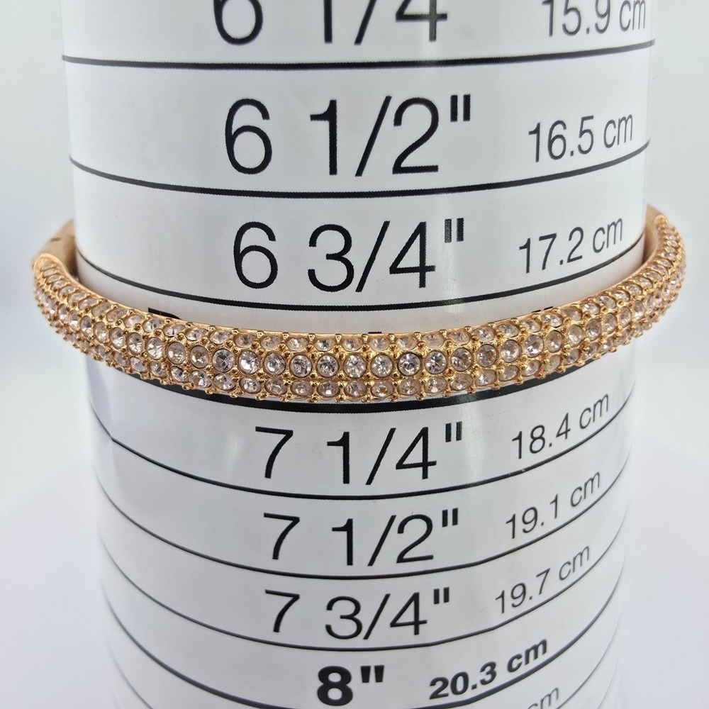 Vtg SWAROVSKI Bracelet Hinged Bangle Triple Row Pavé Set Crystals Gold Plate 7" - Picture 10 of 11